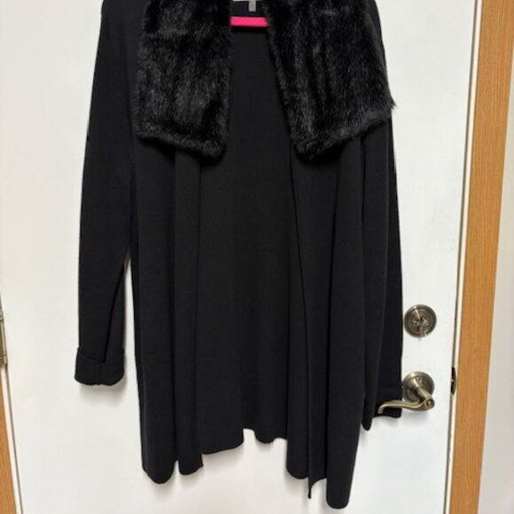 Kasper Womens Sweater Black Removeable Faux Fur Open-Front Cardigan. 1X - Picture 2 of 6
